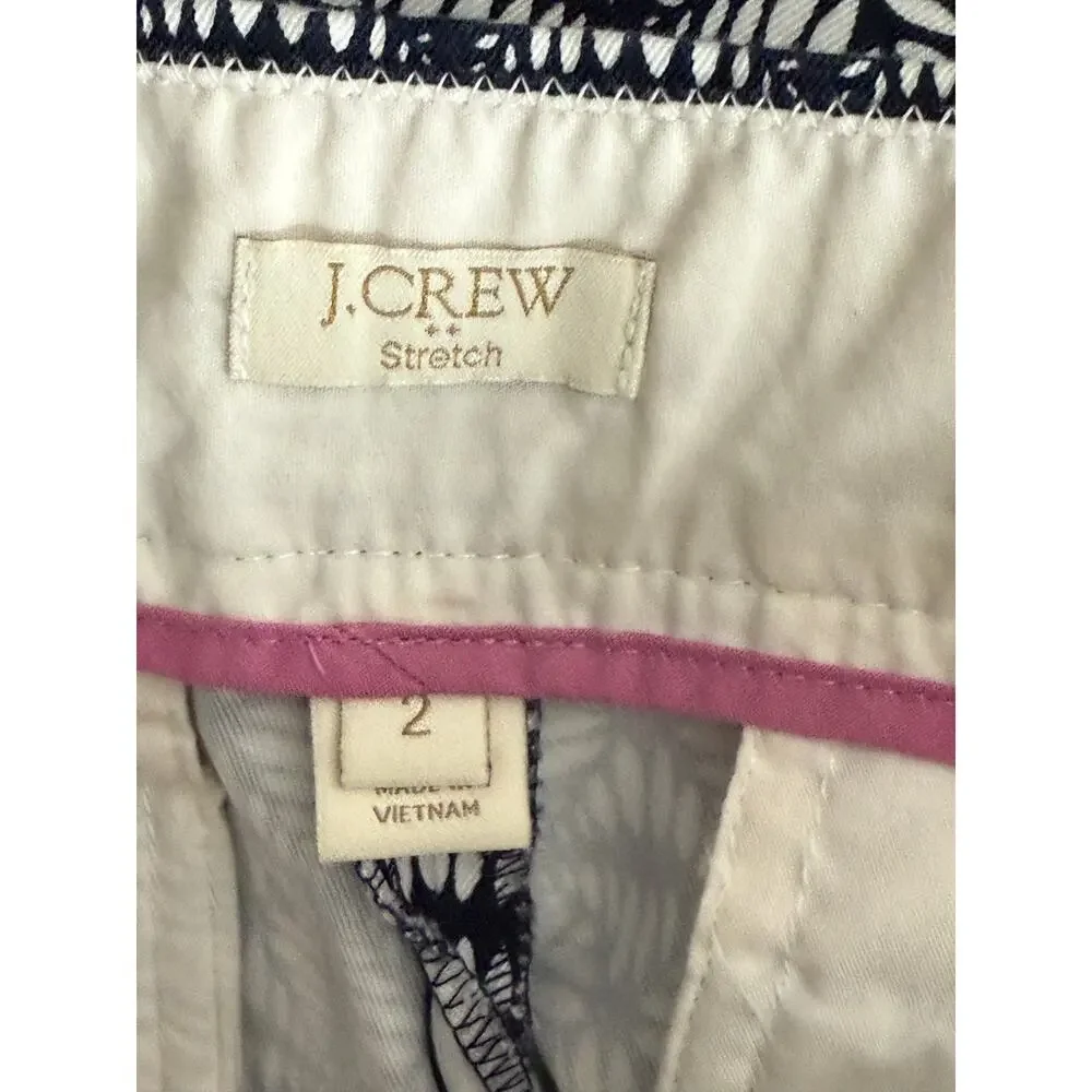 J. Crew City Fit Stretch Mid Rise Shorts Pockets Side Zipper 2 Navy Blue White